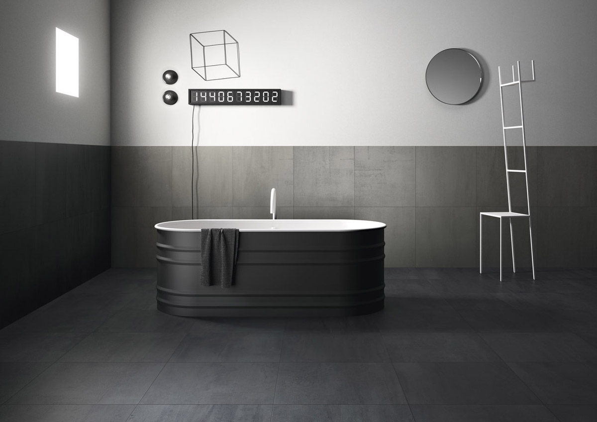 Fiandre Fliesen Concrete effect porcelain tiles in seven shades of grey