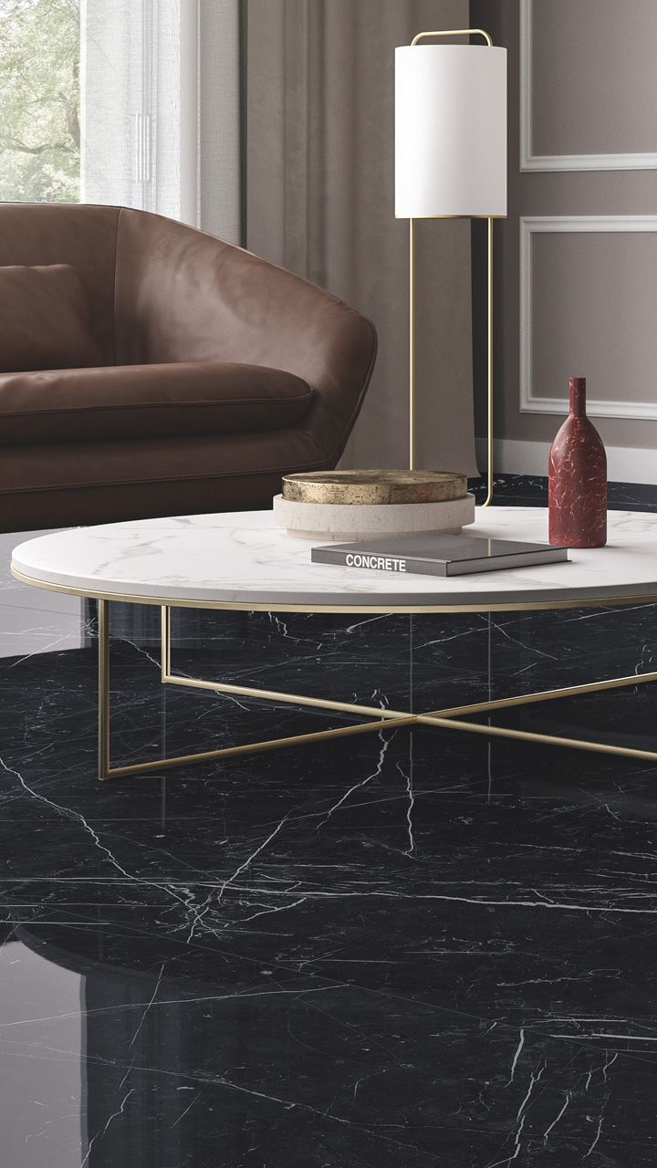 Dark Marquina Marmi maximum, black marble effect floor and